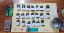 Pengungkapan narkoba jenis sinte berbentuk cairan dimasukan dalam catridge vape oleh Satresnarkoba Polres Metro Jakarta Barat. (Sumber: Istimewa)