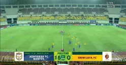 Hasil akhir saat Adhyaksa FC membungkam Sriwijaya FC dengan skor 15–0 di Stadion Banten International Stadium. (Sumber: X/@48bolaID)