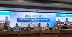 Universitas Islam Negeri (UIN) Syarif Hidayatullah Jakarta menggelar konferensi pers terkait legalitas yayasan dan pengelolaan aset pendidikan, di Gedung Auditorium UIN Jakarta, Tangerang Selatan. (Sumber: Poskota/Ali Mansur)