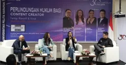 Suasana seminar bertajuk "Perlindungan Hukum Bagi Content Creator, Tetap Kreatif & Viral Tanpa Takut Tersandung Hukum” di Pascasarjana UPH Semanggi, Jakarta Selatan Jumat, 6 Maret 2026. (Sumber: Poskota/Ali Mansur)