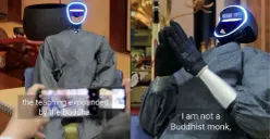 Robot biksu AI Buddharoid karya Kyoto University melakukan demonstrasi dengan posisi tangan berdoa saat diperkenalkan kepada media di Jepang, Februari 2026. (Sumber: Instagram/@buddhazine)