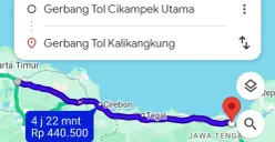 Cara cek tarif tol mudik Lebaran 2026 di Google Maps. (Sumber: Tangkapan Layar)