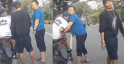 Pengendara mobil (kaos biru) menjadi korban dugaan pemalakan sekelompok orang dengan modus pengawalan di kawasan Tanah Abang, Jakarta Pusat, Jumat, 27 Maret 2026. (Sumber: Tangkapan Layar)