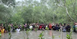 Kolaborasi Telkom dan AYS Indonesia dalam kegiatan konservasi bekantan dan penanaman mangrove di Tarakan, Kalimantan Utara beberapa waktu lalu. (Sumber: Dok. Telkom)