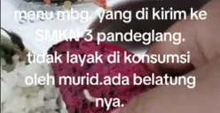 Tangkapan layar video yang memperlihatkan ada belatung di menu Makan Bergizi Gratis (MBG) yang diberikan kepada siswa di Pandeglang. (Sumber: Istimewa)