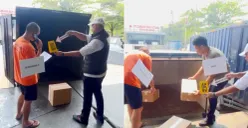 Penyidik saat melakukan rekonstruksi kasus pencurian tas Lululemon di gudang kargo Bandara Soetta. (Sumber: Istimewa)