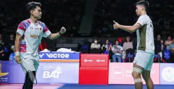 Leo Rolly Carnando/Daniel Marthin keluar sebagai juara Thailand Open 2026 seusai menuntaskan final di Nimibutr Stadium, Bangkok, Minggu, 17 Mei 2026. (Sumber: Dok. BNI)
