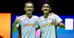Pasangan ganda putra Fajar Alfian/Muhammad Shohibul Fikri di Singapore Open 2026. (Sumber: Dok. Istimewa)