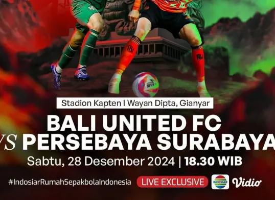 Cek jadwal lengkap dan link live streaming BRI Liga 1 antara Bali United vs Persebaya yang bisa tonton di sini. (Sumber: X/ Duniahiburan99)