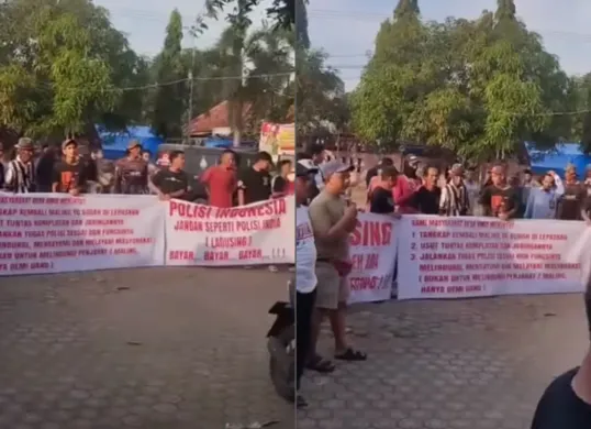 Warga Desa Amis, Indramayu, Jawa Barat geruduk kantor Polsek Cikedung seusai terduga maling dilepaskan. (Sumber: Tangkap Layar Instagram/@funnelmedia)