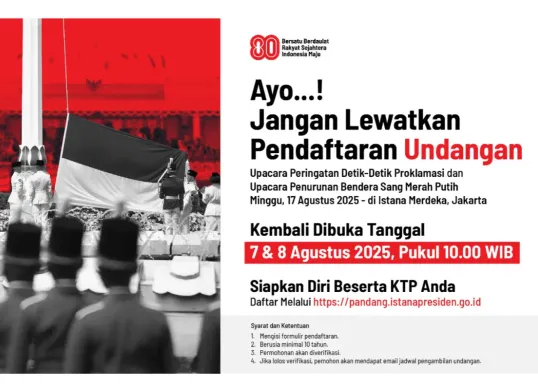 Ilustrasi daftar dan cara cek status pendaftaran upacara 17 Agustus di Istana Merdeka. (Sumber: pandang.istanapresiden.go.id)