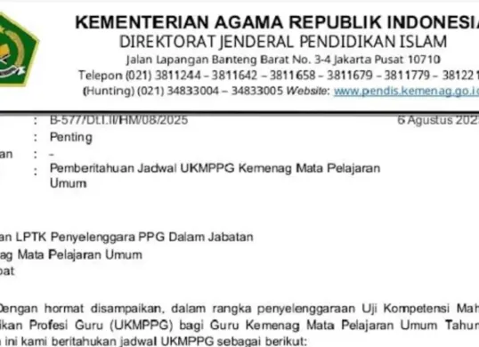 Tangkapan layar surat edaran UKMPPG Kemenag 2025. (Sumber: Didik Digital)