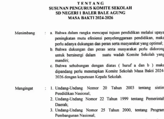 Unduh Contoh SK Komite Sekolah SD 2025: Format Word Lengkap Lampiran Siap Pakai (Sumber: www.sdnegeri1balerbaleagung.sch.id)