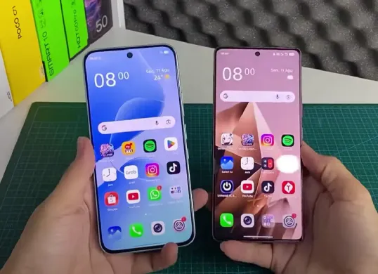 Desain depan Infinix Hot 60 Pro dengan gradasi warna biru yang minimalis dan elegan. (Sumber: Youtube/@HpBae)