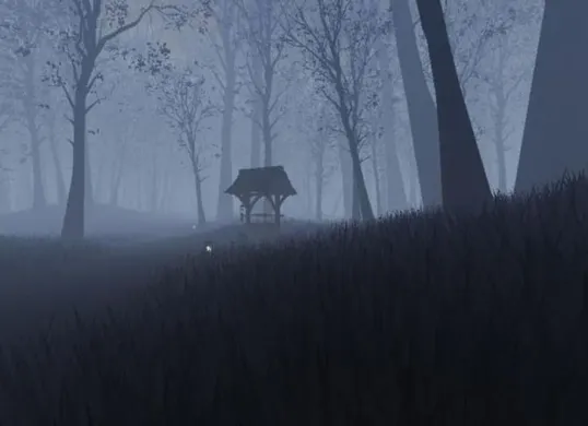 Suasana mencekam di puncak gunung dalam salah satu map horor Roblox 2025, dengan kabut tebal dan cahaya senter yang redup menambah ketegangan. (Sumber: Pinterest)