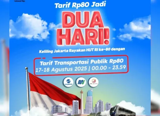 Terakhir! Nikmati tarif MRTKRL Jakarta hanya Rp80 hingga 18 Agustus 2025. Ini ketentuan lengkapnya sesuai pengumuman pemerintah. (Sumber: Instagram/@dishubdkijakarta)