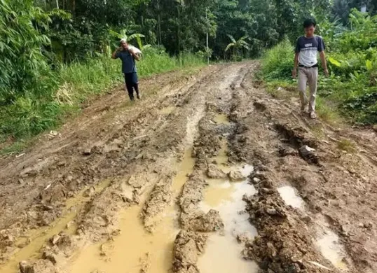 Kondisi jalan rusak berat di wilayah pedesaan Kecamatan Cibitung, Pandeglang. Infrastruktur jalan yang buruk disebut menjadi faktor utama masih banyaknya desa berstatus sangat tertinggal. (Sumber: Dok Warga)