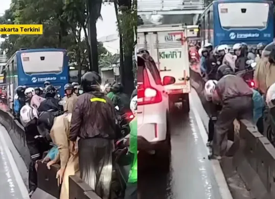 Sejumlah pemotor nekat jebol separator busway Transjakarta. (Sumber: Instagram/@jakarta.terkini)