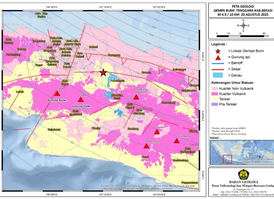 Gempa yang mengguncang wilayah Kabupaten Bekasi, pada Rabu malam, 20 Agustus 2025, dipicu aktivitas sesar Baribis. (Sumber: Dok Badan Geologi)
