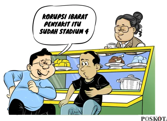 Ilustrasi obrolan warteg soal korupsi. Warga menilai praktik korupsi sudah mengakar parah, bahkan diibaratkan seperti penyakit stadium 4. (Sumber: Poskota/Arif Setiadi)