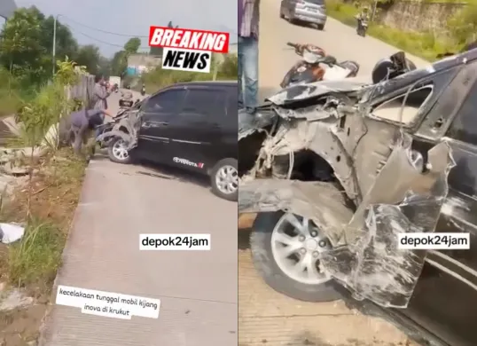 Potret kecelakaan tunggal yang terjadi di Depok. (Sumber: Instagram/@depok24jam)