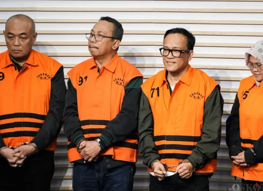 Wamenaker Immanuel Ebenezer ditetapkan KPK sebagai tersangka kasus pemerasan di Gedung Merah Putih, Kelurahan Guntur, Kecamatan Setiabudi, Jakarta Selatan, Jumat, 22 Agustus 2025. (Sumber: Poskota/Bilal Nugraha Ginanjar)