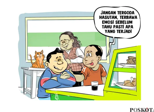 Ilustrasi obrolan warteg: Waspada ajakan provokatif, jangan mudah terhasut sebelum tahu fakta sebenarnya. (Sumber: Poskota/Arif Setiadi)