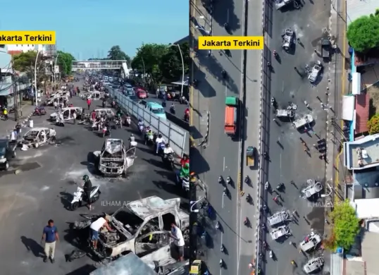 Situasi di Jalan Matraman Raya pasca ricuh di area Polres Jakarta Timur pada Jumat, 29 Agustus 2025. (Sumber: Instagram/@ilhamapriyanto)