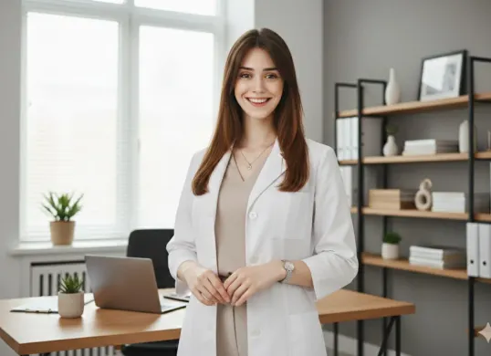 Hasil prompt Gemini AI foto cewek jadi dokter cantik dan elegan (Sumber: Freepik/cookie-studio)