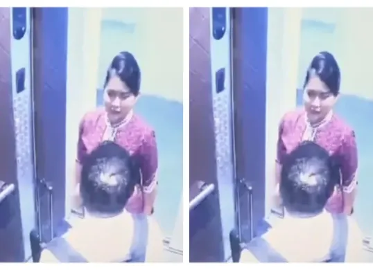 Viral video pramugari, Exy Dwi Lestari yang diduga sedang selingkuh dan terekam CCTV lift berdurasi 2 menit 30 detik (Sumber: X/@Gracia760137467)