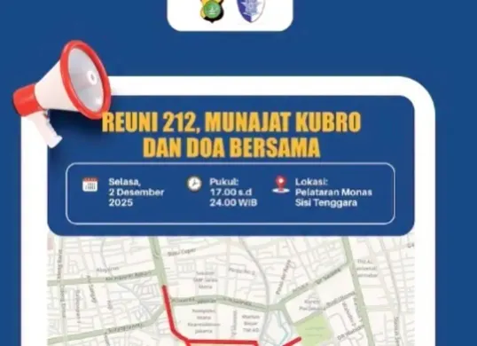Pengalihan arus lalu lintas jelang acara reuni 212 yang akan berlangsung di kawasan Monas (Sumber: Instagram @tmcpoldametro)