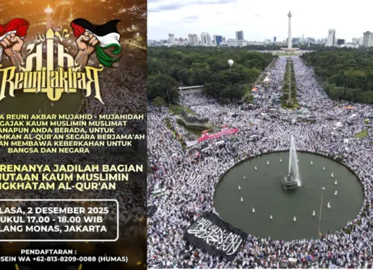 Reuni 212 digelar di Monas mulai sore ini, Selasa, 2 Desember 2025. Cek jadwal lengkap acara. (Sumber: X/@creepylogy_)