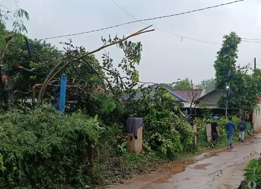 Kondisi permukiman warga di Desa Tamansari, Kecamatan Setu, Kabupaten Bekasi, setelah diterjang angin puting beliung. (Sumber: POSKOTA | Foto: Nurpini Aulia Rapika)