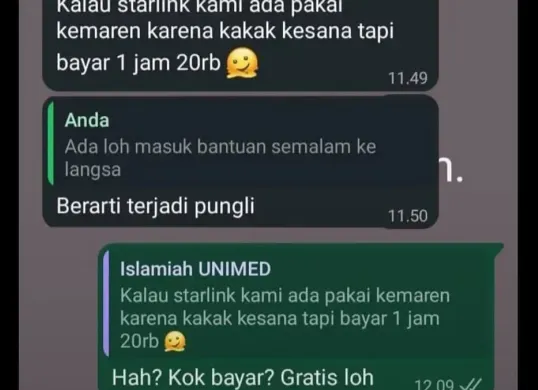 Tangkapan layar dugaan pungli internet Starlink kepada korban banjir Sumatera. (Sumber: X/@narraesya)