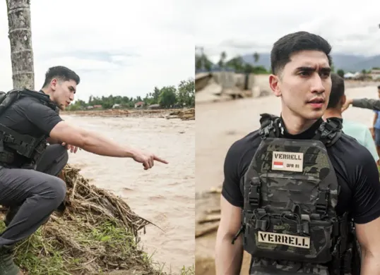 Penampilan Verrell Bramasta saat meninjau lokasi banjir dan longsor Sumatera Barat. (Sumber: Instagram/@bramastavrl)