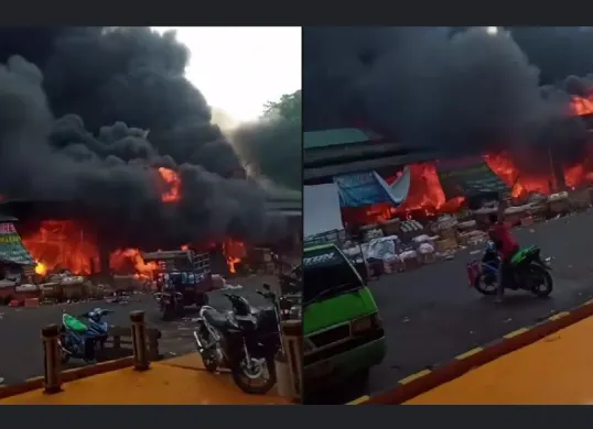 Ratusan lapak buah di pasar induk kramat jati terbakar (Sumber: TikTok/infojakarta.co.id)
