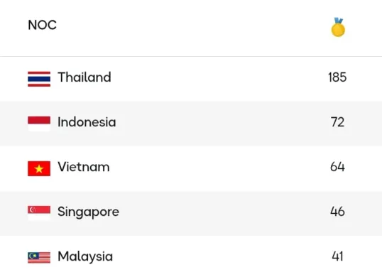 Hasil perolehan medali SEA Games Thailand 2025. (Sumber: Website Sea Games Thailand 2025)