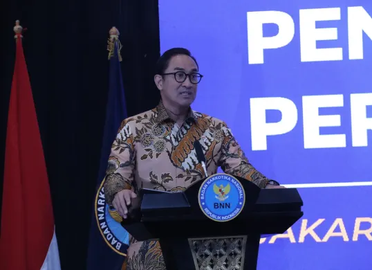 Kepala BNN RI Suyudi Ario Seto menyampaikan sambutan saat membuka uji publik pengukuran prevalensi penyalahgunaan narkoba periode 2023–2025 di Jakarta. (Sumber: Biro Humas dan Protokol BNN)