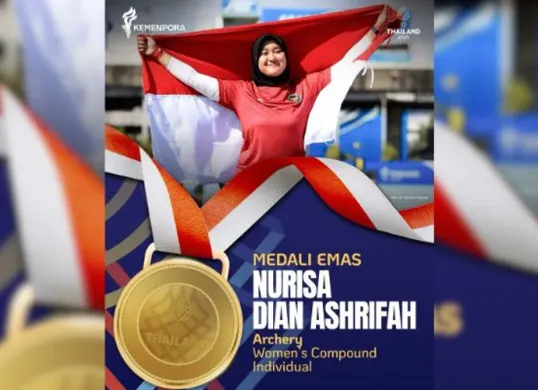 Medali emas dipersembahkan dari cabang olahraga panahan. Nurisa Dian Ashrifah meraih skor tertinggi pada partai final di nomor Women’s Compund melawan perwakilan Singapura dengan skor akhir 142-140 (Sumber: Instagram/@kemenpora)