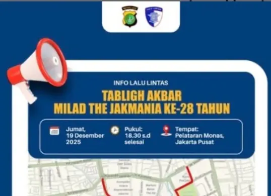 Lokasi parkir untuk menghadiri Tabligh Akbar Milad ke-28 The Jakmania di Monas (Sumber: Instagram/@tmcpoldametro)