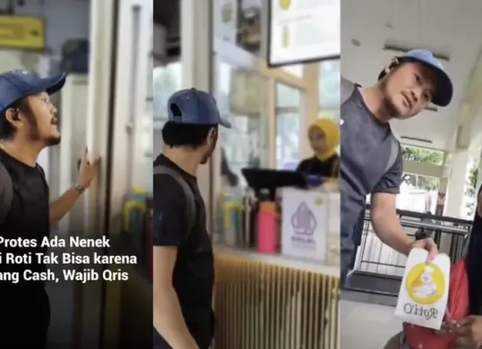 Aksi seorang pria membela nenek yang ditolak bayar tunai di Roti O Monas viral dan memicu sorotan soal diskriminasi. (Sumber: X/@idinfoterbaru)