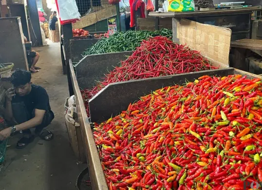Ilustrasi cabai di pasar tradisional. (Sumber: Poskota/M. Tegar Jihad)