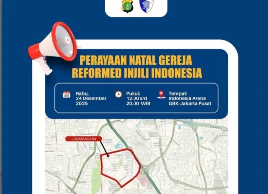 Polda Metro Jaya menghimbau pengendara untuk menghindari kawasan GBK Hari ini pukul 12.00-20,00 WIB karena ada kegiatan ibadah Natal (Sumber: Instagram/@tmcpoldametro)