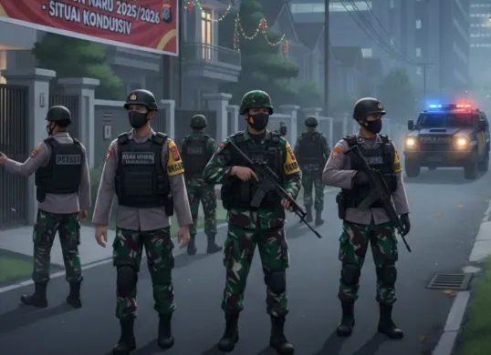 Polda Metro Jaya menggelar patroli terpadu untuk mengamankan rumah warga dan objek vital selama libur Natal 2025 dan Tahun Baru 2026 demi situasi kondusif. (Sumber: Gemini AI)