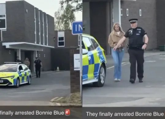 Momen Bonnie Blue saat digiring aparat kepolisian Inggris, Rabu (24/12/2025), yang kembali memicu perbincangan publik di media sosial. (Sumber: Instagram/@awreceh.id)