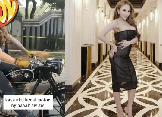 Unggahan Lisa Mariana menampilkan sosok wanita misterius berambut pirang yang menunggangi moge BMW, memicu spekulasi dan perbincangan luas di media sosial. (Sumber: Instagram/@lisamariana)