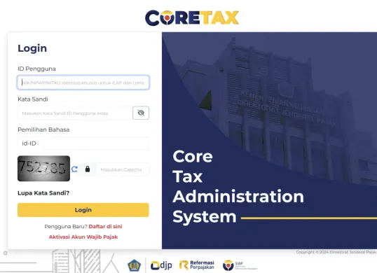 Dashboard Coretax DJP (Sumber: Dok/coretaxdjp.pajak.go.id)