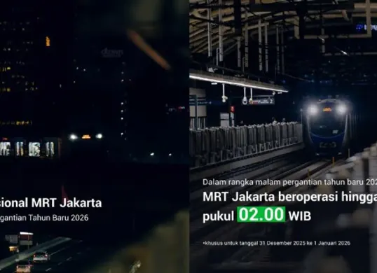 MRT Jakarta beroperasi hingga pukul 02.00 WIB pada malam tahun baru 2026. (Sumber: Instagram/@mrtjkt)