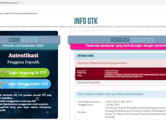Halaman login Info GTK Kemdikbud 2025 yang kini lebih modern dan mudah digunakan. (Sumber: Istimewa)