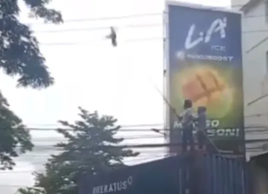 Seorang pria di Makassar kesetrum saat hendak menyelamatkan burung yang tersangkut di kabel listrik. (Sumber: Tangkap Layar Instagram/@funnelmedia)